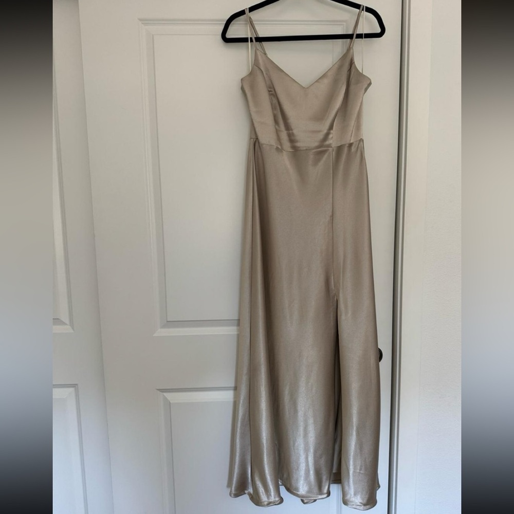 jay satin dress in neutral champagne - shiny satin